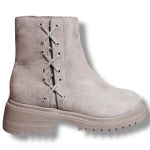 NIB Madden Girl MPAMELA Girls Boots Taupe Lace Up Ankle Boot Kid Sz 1 Rhinestone
